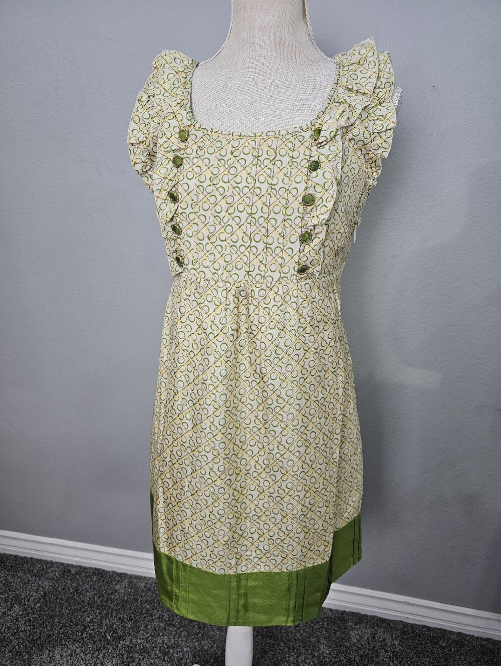 Y2K Juicy Couture Green and Yellow Ruffle Coquette Mini Dress Size 6 Babydoll